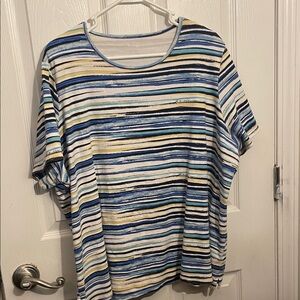Kim Rogers Blue , white and yellow Boxy Short Sleeve Tee